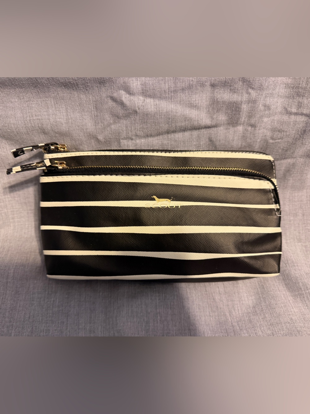 Scout Black & White Striped Zip Wristlet with Gold Logo